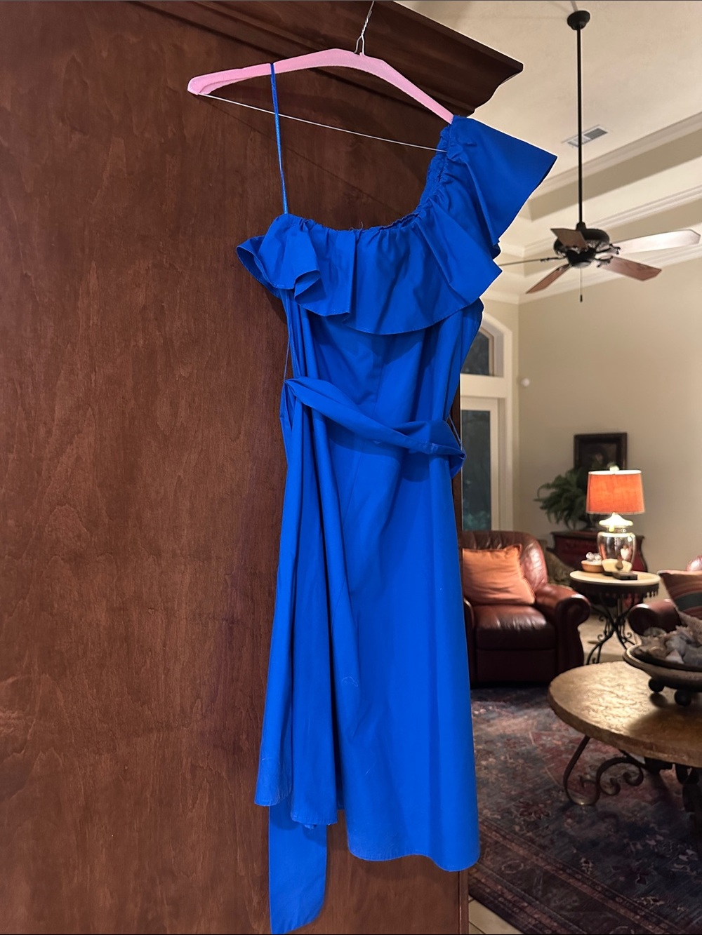 Banana Republic Royal Blue One-Shoulder Ruffle Dress
